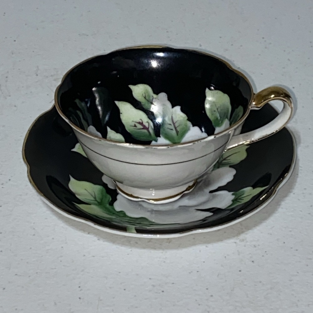 G.Z.L. Made In Occupied Japan Lefton Tea Cup Saucer Set White Rose Gold Trim